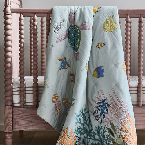 Personalized Coral Reef Dreams 100% Organic Cotton Baby Crib Quilt