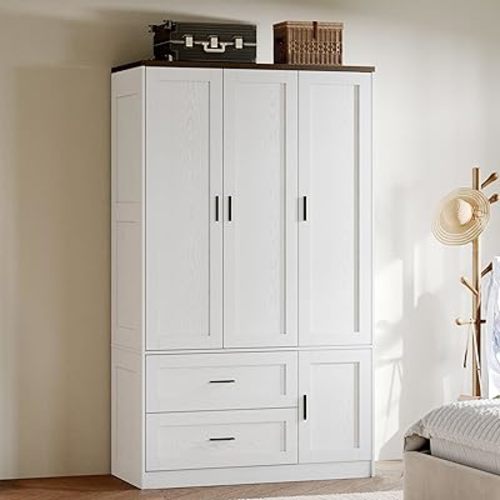 ANCTOR Freestanding Wardrobe Closet 70.6" H, Tall Armoire Wardrobe Closet 3 Doors with Hanging Rod, Drawers, Adjustable Cube Shelves and a Closed Cabinet Organizer Modern Bedroom Clothes Cabinet