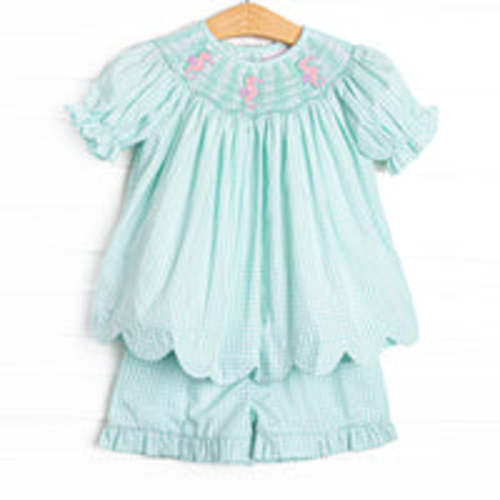 Shoreline Shuffle Smocked Ruffle Short Set, Mint – Stitchy Fish