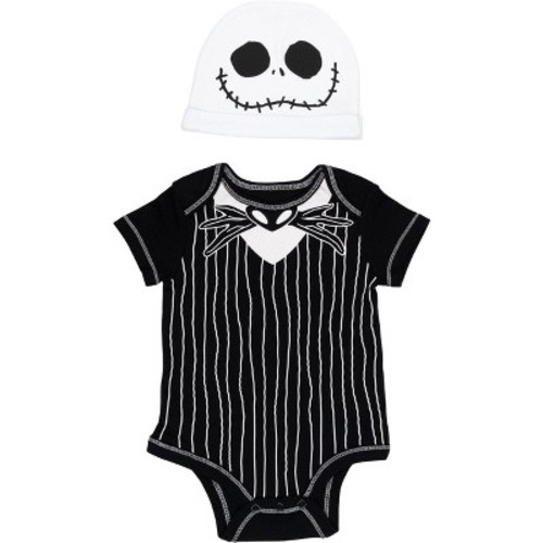 Disney Nightmare Before Christmas Jack Skellington Newborn Baby Boys Cuddly Cosplay Bodysuit and Hat 3-6 Months