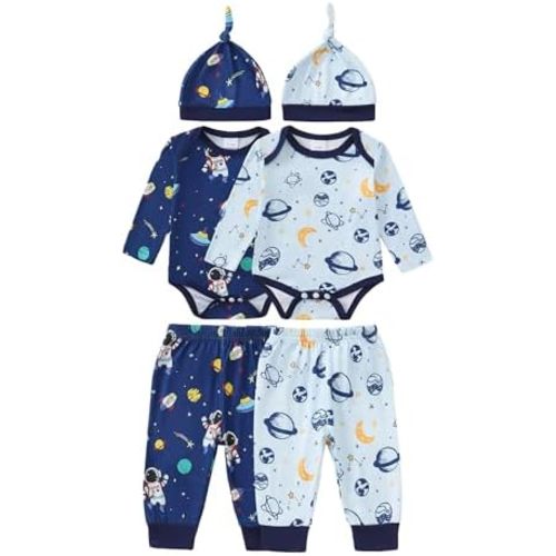 Newborn Baby Boy Clothes Infant Boys Outfits Romper 2-Pack Cute Baby Boy Pants Set Hat 0 3 6 9 12 18 Months