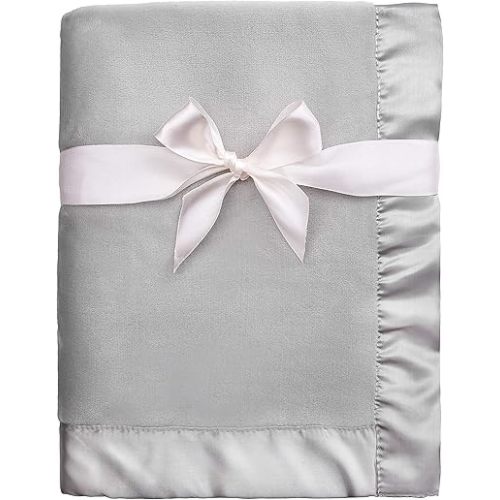 Pro Goleem Fleece Baby Blanket with Satin Trim, 30x40 Inch, Grey