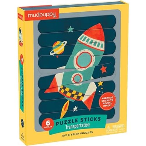 Mudpuppy Transportation Puzzle Sticks – Great for Kids Ages 3-6 - Six Transportation Themed 8-Piece Stick Puzzles – Arrange Sticks to Reveal Image – Work on Sorting, Problem-Solving – Unique Puzzle