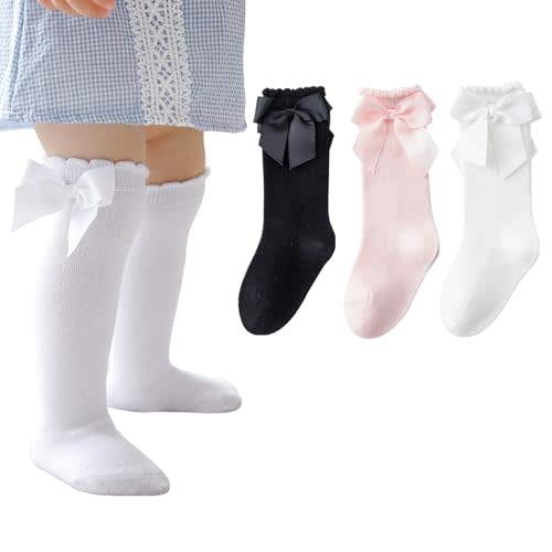 Baby Girls Socks Knee High Socks With Bow Infants Toddlers Stockings School Uniform Dress Socks