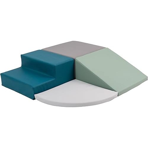 Playtime Essentials 4-Piece First Steps Corner Climber; Climbing Foam Block Set for Little Kids – Indoor Toddler & Baby Soft Playset for Children to Climb and Crawl and Slide - Glacier