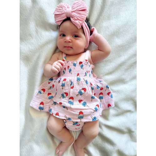 Muslin Smocked Top & Bloomer, Pink Red, White & Blue Popsicle