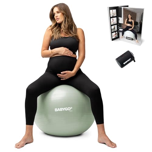 BABYGO Birthing Ball - Pregnancy Yoga Labor & Exercise Ball & Book Set Trimester Targeting, Maternity Physio, Birth & Recovery Plan Included Anti Burst Eco Friendly
