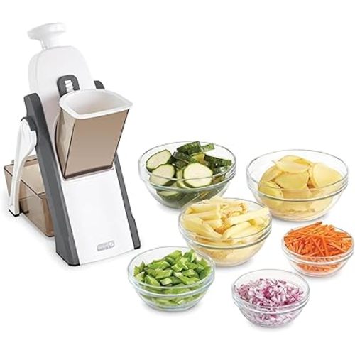 Dash Safe Slice® Mandoline - Compact, Foldable Food Slicer - Slice, Dice, Julienne & More - Perfect for Quick Food Prep - Recipe Guide Included - Cool Grey