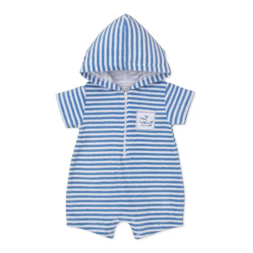 Whale Pods Blue Stripe Terry Romper