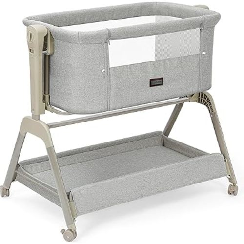 Ezebaby Baby Bassinet Bedside Crib, 3-in-1 Rocking Bassinets Bedside Sleeper with Comfy Mattress and Wheels, 6-Height Adjustable, Stable and Secure Crib for Newborn Infant