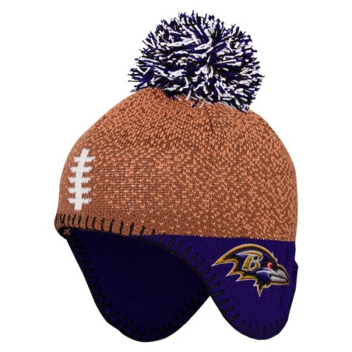 Infant Baltimore Ravens Brown Football Head Knit Hat with Pom