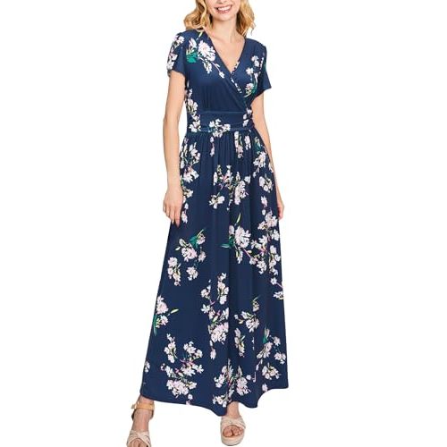 OUGES Maternity Maxi Dress Wrap Baby Shower Pregnancy Dresses for Photoshoot Maternity Outfits Summer Clothes 2026