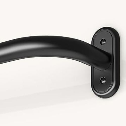 Wrap Around Curtain Rods Black, Blackout Heavy Duty Curtain Pole for Windows 48 to 84 Inch, 1" Decorative Room Darkening Curved Modern Drapery Rod (Matte Black/Unique Design/All Metal)