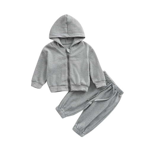 Dealovy Infant Baby Clothes Fall Toddler Zip up Hooded Sweatshirt Drawstring Joggers Kids Solid Color Loose Sweatshirt Set Kids 2PCS Outfit
