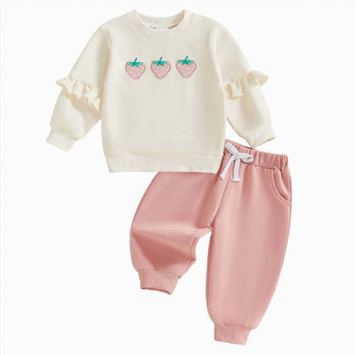 CAUYDY Toddler Baby Girl Clothes Strawberry Sweatshirt Outfits Fall Winter Long Sleeve Tops Pant Outfit Sweatsuit Set 2Pcs(L101-Light Yellow,0-6 M)