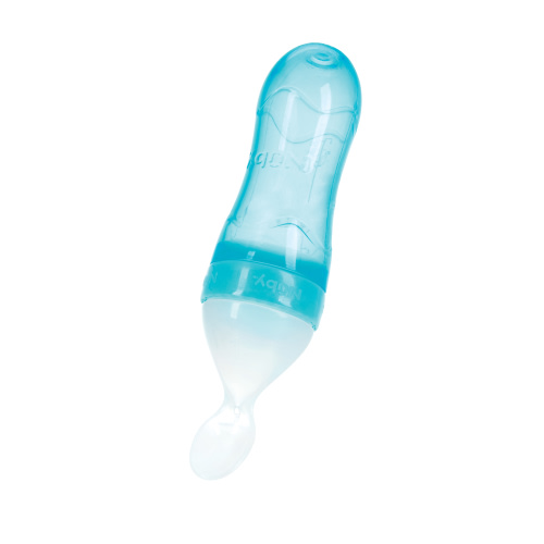 Nuby Silicone Squeeze Feeder Aqua Blue Baby Bottle, 3 fl oz
