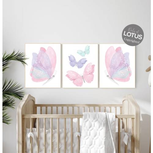 Butterfly Nursery Decor, Pastel Nursery Decor, Girl Room Decor, Girl Nursery, Butterfly Prints, Pink Nursery, Purple Nursery, Teal Nursery - Etsy
