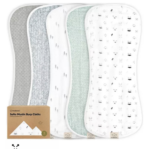 5pk Softe Muslin Burp Cloths for Baby Girls and Boys, Organic Burping Cloths for Babies, Baby Burp Clothes