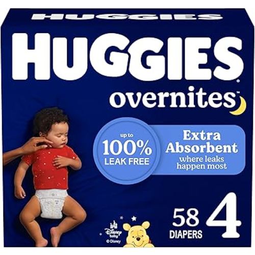 Huggies Overnites Size 4 Overnight Diapers (22-37 lbs), 58 Ct, Packaging May Vary