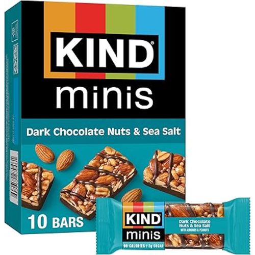 KIND Mini Snack Bars, Dark Chocolate Nuts & Sea Salt, Gluten Free, Low Sugar, Low Calorie Snacks, 10 Count