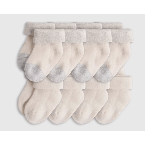 Organic Cotton Fold Over Socks 8-Pack - Baby in White/Grey