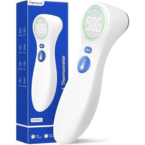 No-Touch Thermometer for Adults and Kids, 1-Second Fast Reading, Color-Coded Fever Alarm, Silent Mode, Object & Room Temperature Function, Baby Essential | Home Medical | Nurse Accessories for Work