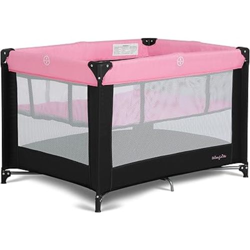 Dream On Me Zazzy Portable Playard with Bassinet - 360° Mesh Visibility, Quick Folding Travel Friendly Design, Carry Bag and Foldable Mattress Pad Included, Compact and Lightweight - Pink