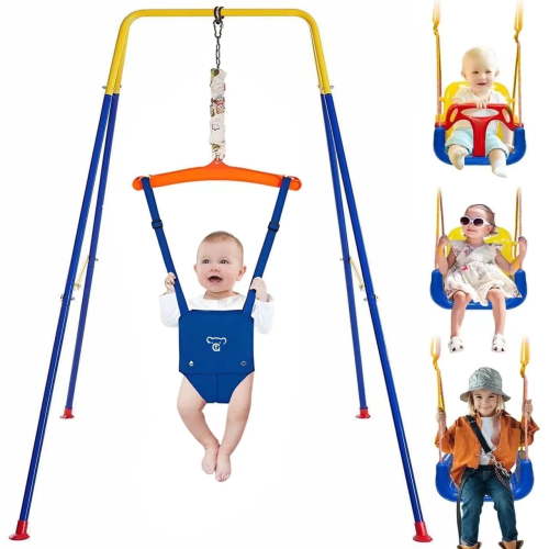 G TALECO GEAR 2 in 1 Baby Jumper and Bouncer, Baby Swing Outdoor, Toddler Swing Sets for Kids Age 1-3, Blue