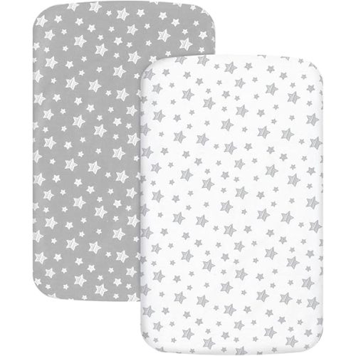 Bedside Sleeper Bassinet Sheets 2 Pack Compatible with Mika Micky & MiClassic & Milliard Bassinet, Fit Most Bedside Sleeper Bassinet Mattress, Grey&White