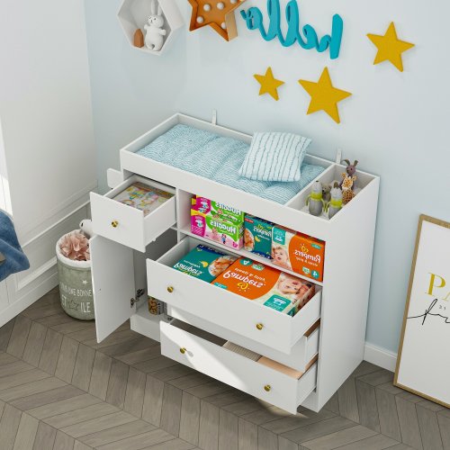 Adjustable Changing Table Dresser Diaper Changing Station with Hanger