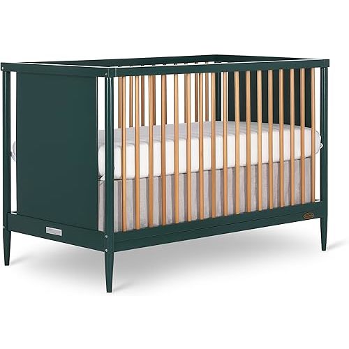 Dream On Me Clover 4-in-1 Modern Island Crib with Rounded Spindles in Olive, Convertible Crib, Mid-Century Meets Modern, Coordinates with The Clover Changing Counter