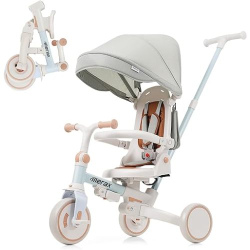 Toddler Trike Collapsible Frame Kid Rider Tricycle 7-in-1 Removable Pedal