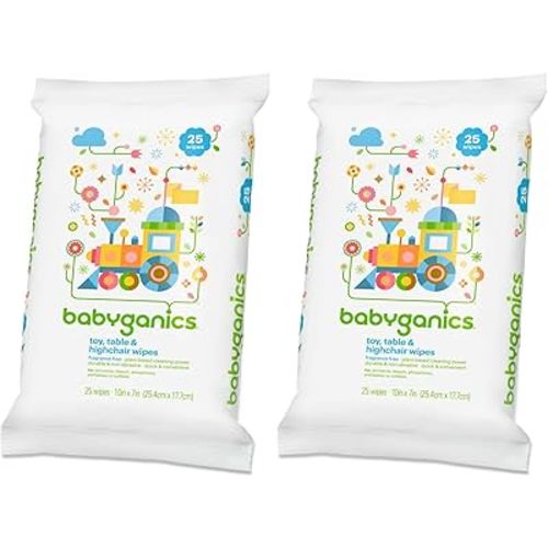 Babyganics Toy and Table Wipes, 25 ct, Quick & Convenient (Pack of 2)