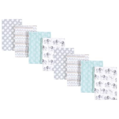 Hudson Baby Cotton Poly Flannel Burp Cloths Multipack, Gray Elephant 8-Pack, One Size