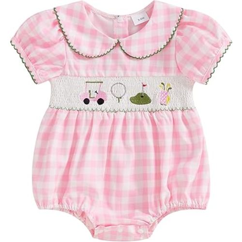 Baby Girl Summer Clothes Classic Stripes Plaid Print Short Sleeve Romper Smocked Bodysuit Cute Newborn Playsuit