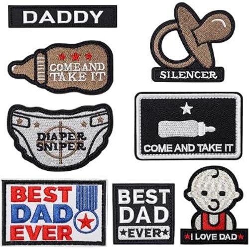 8PCS Tactical Dad & Baby Boy Embroidered Patches Set, Funny Fatherhood Hook and Loop Morale Patches, Humorous New Dad Appliques for Backpacks, Vests, Hat,Diaper Bags & Tactical Gear