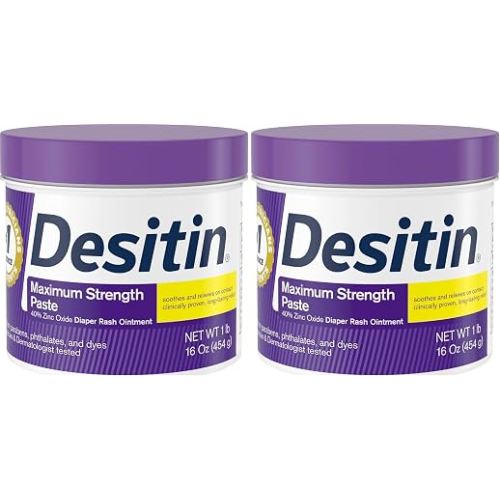 Desitin Maximum Strength Diaper Rash Cream, 40% Zinc Oxide | Treatment & Prevention | Hypoallergenic | Paraben-Free | 16 oz Pack of 2