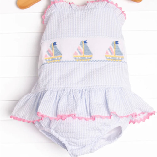 Summer Sails Smocked One Piece, Blue – Stitchy Fish