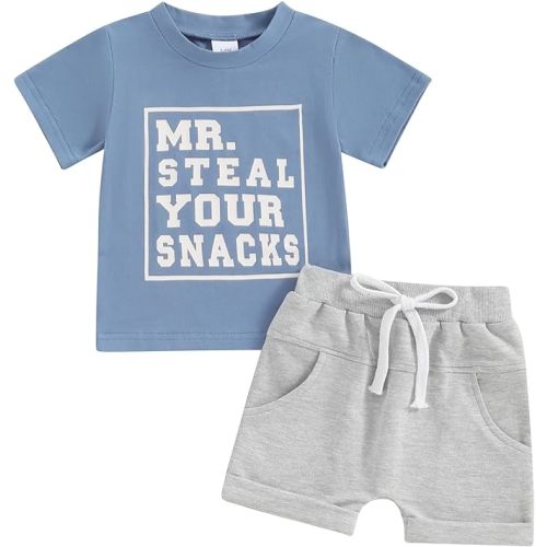 Toddler Baby Boy Summer Clothes Letter Print Short Sleeve Shirt Tops and Shorts Set Summer Outfit 2Pcs