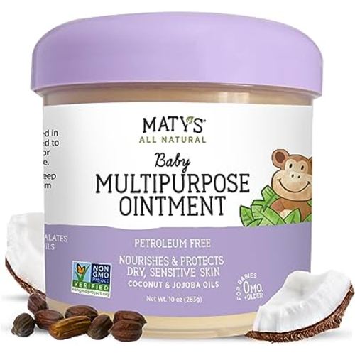 Matys Multipurpose Baby Ointment, All Over Gentle Skin Protection for Newborns & Up, Soothes Dry Irritated Skin, Diaper Area, Dry Scalp, Drool Irritation, Petroleum Free, Fragrance Free, 10 oz tub
