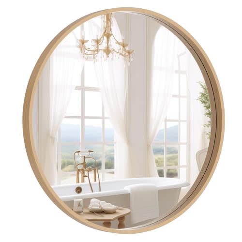WallBeyond Round Wood Mirror 24 inch Circle Wall Mirror for Bathroom Round Wall Mirror for Wall Decor, Vanity, Entryway Living Room (Natural)