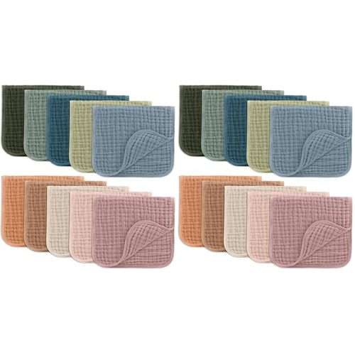 Comfy Cubs Muslin Burp Cloths 20" x 10", Pack of 20 - Large, 6-Layer, Ultra Absorbent 100% Cotton for Baby Drool and Messes - Soft, Safe & Gentle Baby Burp Cloths for Boys & Girls - Multi
