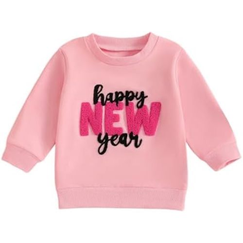 Toddler New Years Baby Girl Outfit Long Sleeve Letter Embroidery Sweat Shirt Top Spring Fall Clothes