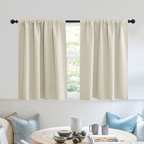 RYB HOME RV Curtains for Camper Windows - Soft Thermal Insulated Small Window Curtain Tiers for Cafe Kitchen Bedroom Basement Glass Door Window, W 42 x L 30 inches, Geige, 2 Panels