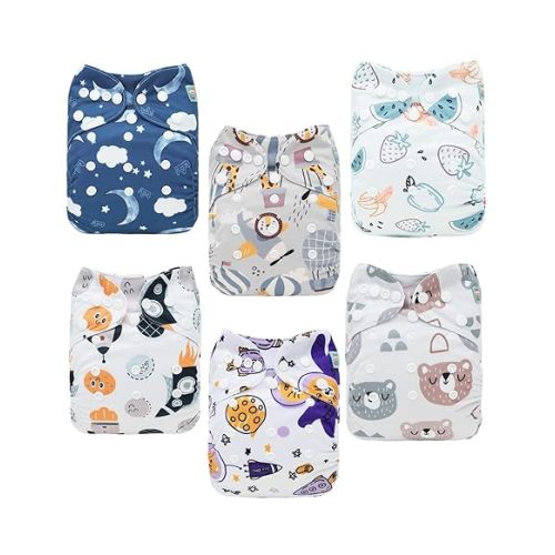 ALVABABY Baby Cloth Diapers 6 Pack with 12 Inserts Cloth Diaper Covers Adjustable Washable Reusable for Baby Girls and Boys 6DM118A