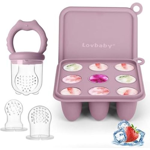 Baby Fruit Food Feeder Breastmilk Popsicle Molds, Silicone Food Freezer Tray for Cooling Teething Relief, Baby Food Feeder for Safe Infant Self Feeding, Includes 3 Extra Food Pacifier