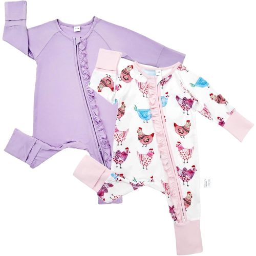 Bow Dream Baby Girl Romper Jumpsuit Bamboo Rayon Baby Clothes Boys & 2 Way Zipper Outfit Baby Clothes for Girls Lavender Chicken 1-3 Months