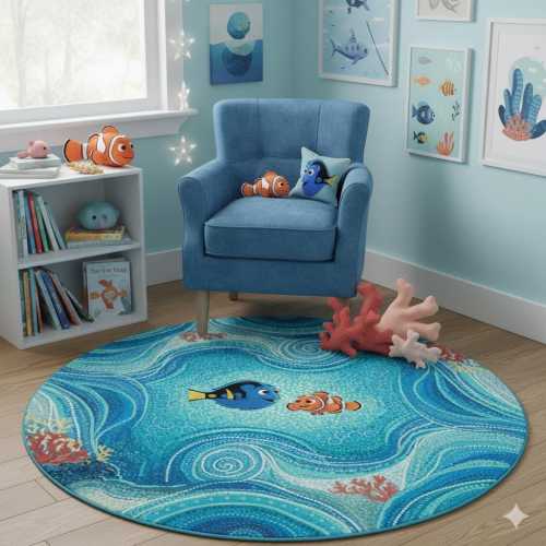 Nemo Round Rug • Aboriginal Art Ocean Playmat, Nursery Decor