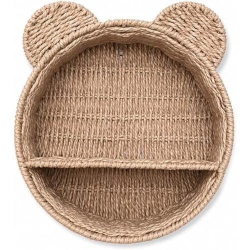 Bear Rattan Nursery Wall Shelf, 10 x 4.13 Inch, Handmade Floating Shelf