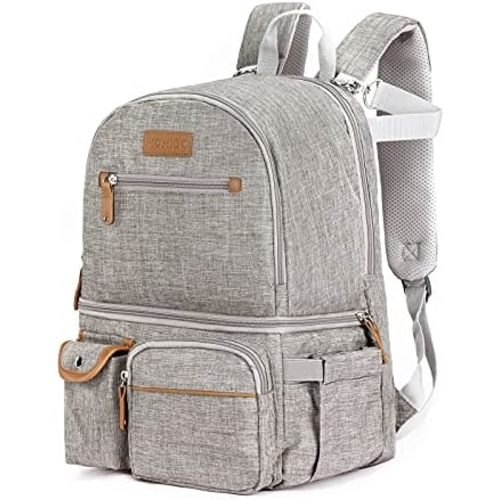 MOMIGO Breast Pump Backpack - Cooler and Moistureproof Bag Double Layer for Mother Outdoor Working Backpack with 13 Inch Laptop Compartment Fit Most Breast Pumps (Grey)